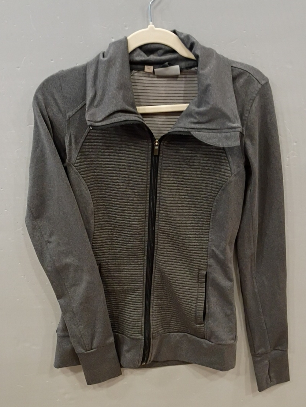 Athleta XXS Gray Rib-Panel Full Zip Jacket Active Wear
